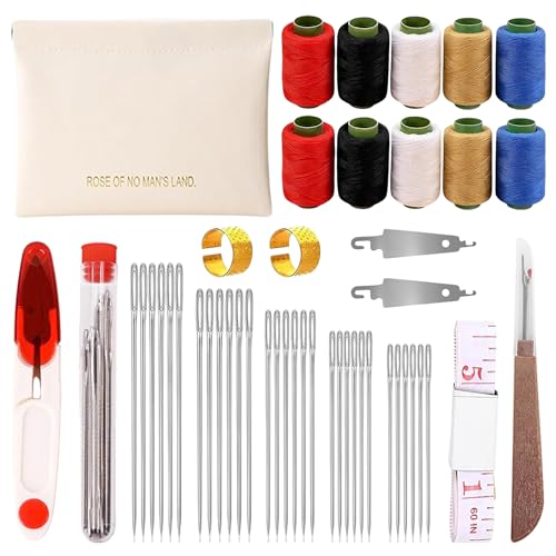 44Pcs Premium Stainless Steel Hand Sewing Needles Kit – 25 Big Eye Steel Needle Set with 10 Threads, Threaders & Thimble for Embroidery, Mending, Quilting & DIY Sewing Projects (44Pcs) - color: 44Pcs