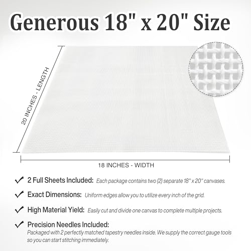 2 Pack 18 Mesh Needlepoint Canvas, 20" x 18" Cotton Blank Canvas - color: 18 Mesh-18*20"-2P