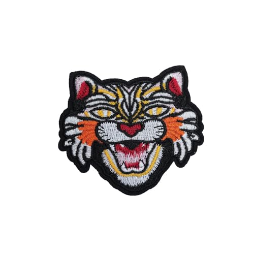 Rose Flower Embroidered Hot Melt Patch Cover Shoes Decoration Patch (1pc Tiger Head) - style: 1pc Tiger Head Patch