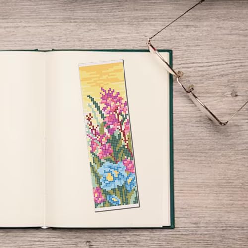 FREEBLOSS 6 Set 11CT Cross Stitch Bookmark Kit 8x2.4inch Wild Flowers - style: Wild Flowers