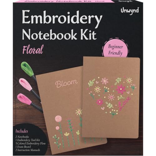 Unwynd Embroidery Kit Floral for Adults and Beginners, Cross stitch Crafts - style: Notebook Embroidery Kit Floral