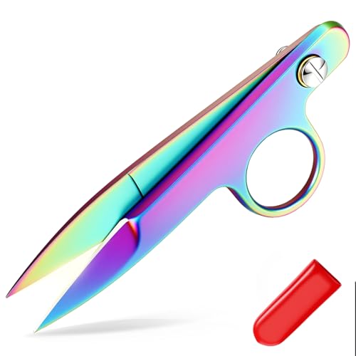 1 Pcs Mini Upgrade Sewing Scissors Fabric Thread Snips Scissors for Sewing Tiny Premium Tailor with Protective Cover Supplies Cutting Clothes Fishing Line Fabric Yarn (Colour Painting) - color: Colour Painting