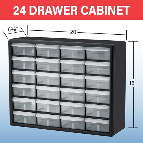 Akro-Mils 24-Drawer Plastic Storage Cabinet, 20"W x 6"D x 16"H, Yellow - color: Yellow, size: 24 Drawer, style: 1 Pack