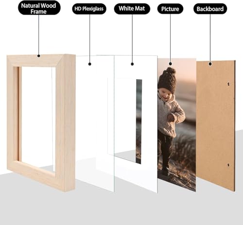 KINLINK 7x7 Picture Frame, Natural Square Solid Wood Frames for Pictures 4x4 with Mat or 7x7 without Mat, Wall and Tabletop Display Photo Frames 1 Pack - color: Natural, size: 7x7