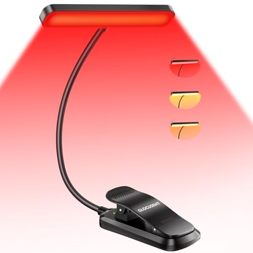 Glocusent 630nm Red Light Reading Light, 26 LED Zero Blue Light Book Lamp - color: Black-Red Light