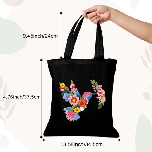 Nuberlic Embroidery Tote Bag Kit for Beginners with Floral Bird Pattern - color: Bird