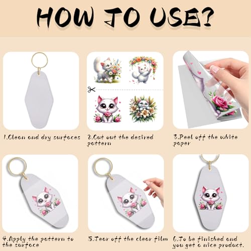 UV DTF Stickers 105 Pcs Cat UV DTF Cup Wrap for Glass - style: Spring White Cat with Floral