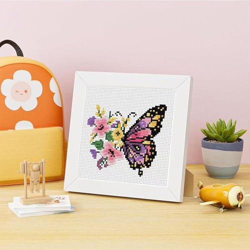 Butterfly Flower Stamped Cross Stitch Kits for Adults Beginners with Frame - color: Butterfly Flowers Cross Stitch with Frame