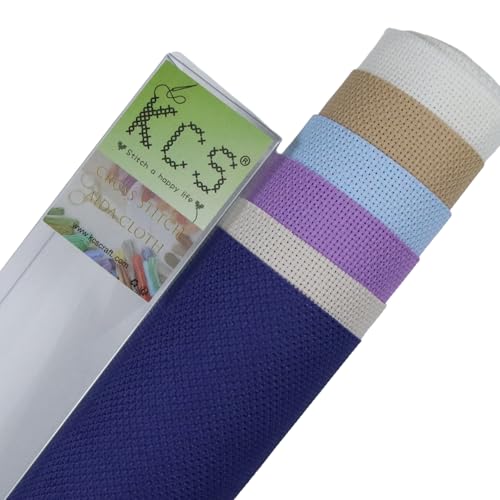 KCS 6 pc of 15" x 18" (38cmx45cm) Counted Cotton Aida Cloth Cross Stitch Fabric Rolled Box (18CT-C) - color: 18ct-c