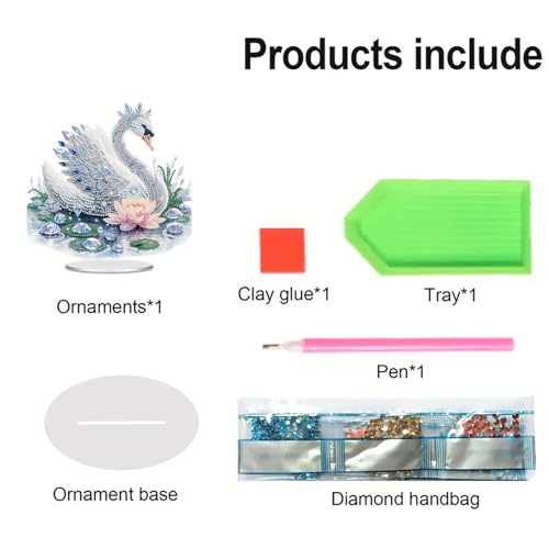 POETRYDRAW Diamond Art Ornament Desktop Kit Swan, Stand Up Diamonds Painting Ornament for Adults, 5D DIY Special Diamond Gem Craft Tabletop Placement Board Kit - color: Swan