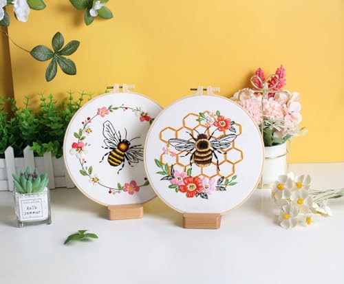 Konrisa Embroidery Kits for Adults Beginner, European Style Bees Collect Honey Stamped Embroidery Starter Kit,DIY Sewing Practice, Needlepoint Cross Stitch Kit,Set of 3 - color: bee