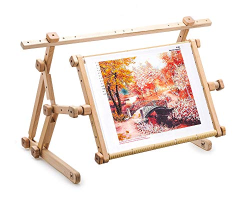 Embroidery Adjustable Lap Table Stand Hands Free Needlepoint Wooden Cross Stitch Scroll Frame Tapestry Holder Bed Table Stand Craft Tool (15.7" x 22") - size: 15.7" x 22"