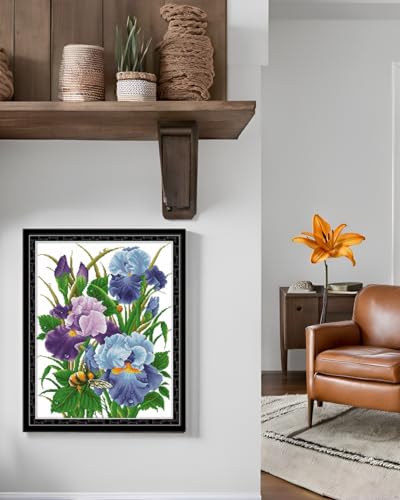 CaptainCrafts Cross Stitch Kits for Adults Counted Kit Unprinted 14CT Fabric Cross Stitching DIY Art DMC Needlecrafts Embroidery Kit for Adults Beginner (White, Iris Flowers) - color: Iris Flowers, style: White
