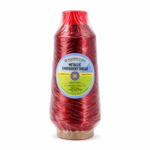 Mandala Crafts Metallic Burgundy Embroidery Floss for Sewing, 3281 YD Spool - color: Burgundy, size: 3000M 3281 Yard