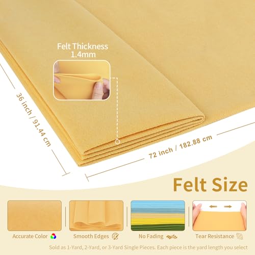 Butter Yellow Felt Fabric Sheet 72" X 36", 1.4mm Thick Large Soft Durable Flexible Craft Felt by The Yard, Nonwoven Fabric for DIY Sewing, Arts and Crafts, Decoration Projects - color: Butter Yellow, size: 2 yard pre cut