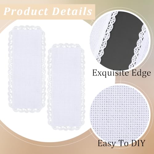 1 Box 10Pcs Cross Stitch Blank Bookmarks Embroidery Needlework Fabric 8 Inch Lace Edge Rectangle White Reading Linen Bookmark Felt Backing for Readers Beginners Crosstitch DIY Craft Supply