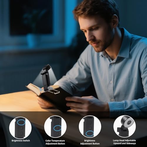 Book Light, USB Rechargeable Clip-On Reading Light with Timer - color: Black, size: Round
