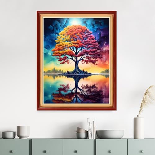 Dimensean Stamped Cross Stitch Kits Full Range of Embroidery Patterns Starter Kits for Beginners Adult DIY Cross Stitches Needlepoint Kits 11CT-Colorful Trees by the Lake 16x20 inch - color: Craftpattern57