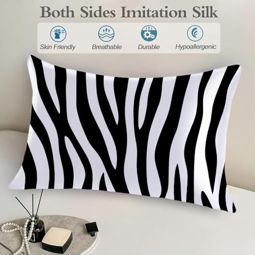 Satin Pillowcase for Hair and Skin Black and White Zebra Stripe Super Soft and Cooling Similar to Silk Pillow Case 1 Pack with Hidden Zipper Silky Soft Zippered Satin Pillowcase20 x30 - color: Black and White Zebra Stripe