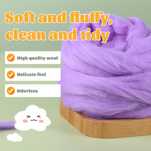 3.53oz Needle Felting Wool Roving for Needle Felting Lavender Felting Wool - color: lavender
