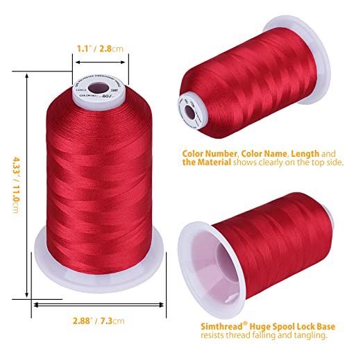 Simthread Embroidery Thread 5500 Yards Carmine 807, 2 Huge Spools 40wt Polyester for Brother, Babylock, Janome, Singer, Pfaff, Husqvarna, Bernina Machine - color: Carmine