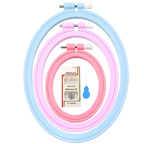 ZOCONE 3 Pcs 3 Size Oval Embroidery Hoops, ABS Plastic Embroidery Hoops Cross Stitch Hoops Embroidery Frames for Sewing, Needlework, Embroidery Projects (Size-7.5", 5.7",3.9") - style: 3 PCS,3 SIZE