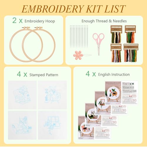 4 Sets Black Cat Embroidery Kit for Beginners with Tool Set Cat Pattern - color: Black Cat