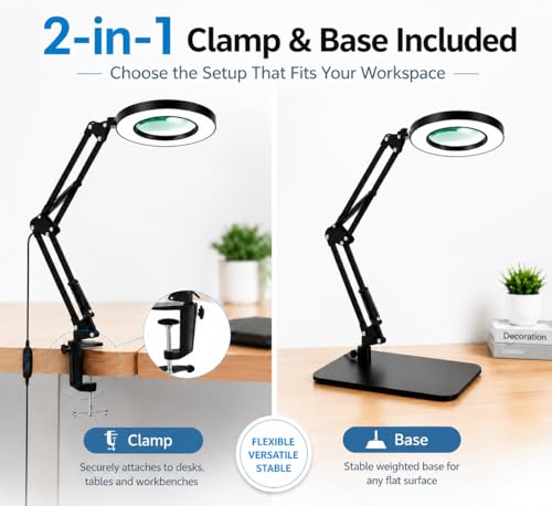 12X Magnifying Lamp with Light, 2-in-1 Clamp Desk LED USB to AC Plug - size: XX-Large