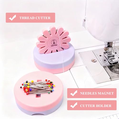 Thread Cutter Tool for Sewing, Flower Thread Cutting with Stand Quilting Supplies for Sewing Tools Magnetic Pins Holder Chain Piecing Blade Not Removable (Pink Case) - color: Pink Case
