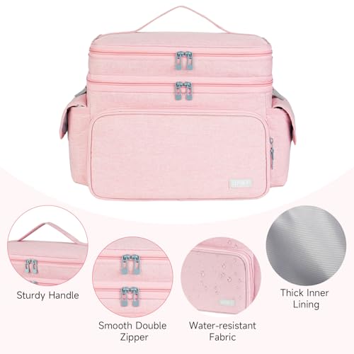 LEFOR·Z Large Sewing Supplies Organizer Bag(13 x 8 x 9 in),Sewing Basket - color: Pink