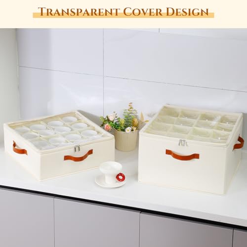 Foyego Cup and Mug Storage Box, Beige, 2 Pack - color: Beige, size: 15.7"L x 15.7"W x 6"H-2 Pack