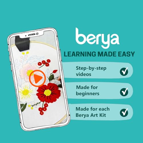 BERYA Embroidery Kit for Beginners, Flowers and Leaves Embroidery Practice Kit, Hand Floral Embroidery Starter Kit for Adults with Video Step by Step Instructions, Hoops, Threads and Needles (BEF011) - color: flower white