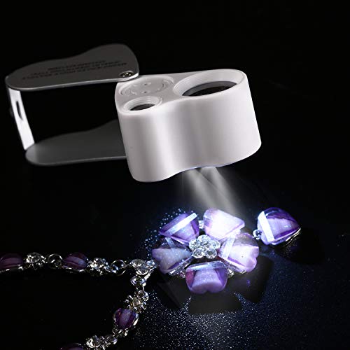 Jiusion 2 Pack Black Portable LED Lighted 30X 60X Jewelry Magnifier Loupe - color: White, size: 2 Pack