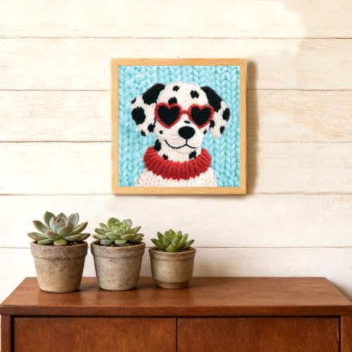 BEUNITONE Dog Punch Needle Kit for Beginners, Animals Starter Embroidery Kits with Frame & Instructions, Needle Felting Kit Poke Art for Adults DIY Handmade Craft for Coasters, Bags, Clothes Decor - color: 06-Spotted Dog