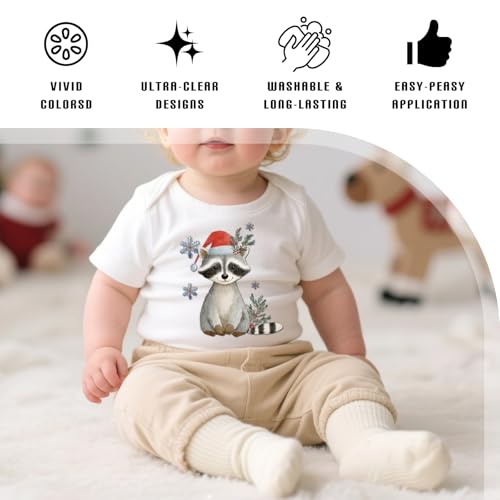 Dazoratix Christmas Baby Iron on Transfers - 28 Sheets Cute Animal DTF Ready to Press for Onesies Holiday Winter Merry Xmas Heat Patches Viny Stickers Decals for Bodysuit T Shirts Clothing DIY Crafts - style: Christmas Baby