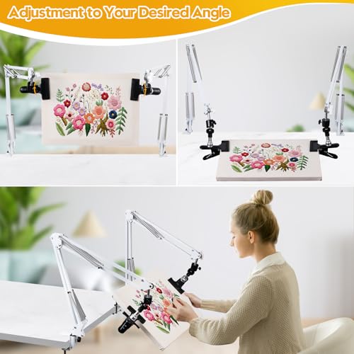 2 Sets Adjustable Embroidery Hoops Stand for Hand Work,White Cross Stitch Frame with 360° Rotation,Needlework Frame, Embroidery Stand Suitable for Embroidery Kit,Hoop/Tablet/Phone Holder Desk Stand - style: 2PC-White