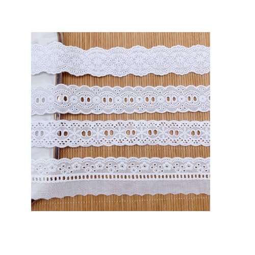 7Yards Cotton Lace Trim White Eyelet Lace Ribbon Bowknot Embroidery Scalloped Lace for Sewing Crafts, Dress, Dolls/Pets Clothes (White D) - color: White D