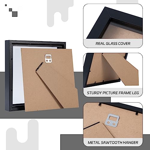 Muzilife 8x8 Shadow Box 3D Picture Frames, Wood, Real Glass, Black, 3 Pack - color: 3 Pcs 8x8-black