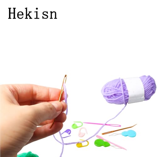 Hekisn 25Pcs Large Eye Blunt Yarn Needles kit, Assorted Sizes Bent Tapestry Darning Needle, Sewing Needles with Needle Threaders & Stitch Markers for Knitting Crochet (Green) - color: Green