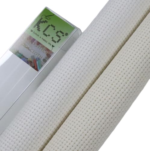 KCS 2 pc of 15" x 18"(38cmx45cm) 11 Count Cross Stitch Cotton Aida Cloth Needlework Fabric Box (Antique White+Cream,11CT) - color: Antique White+cream, size: 11CT