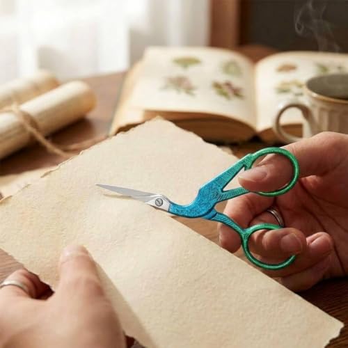 BIHRTC 4.5Inch Stainless Steel Sharp Tip Scissors with Leather Cover - color: Blue Green, size: 4.5inch