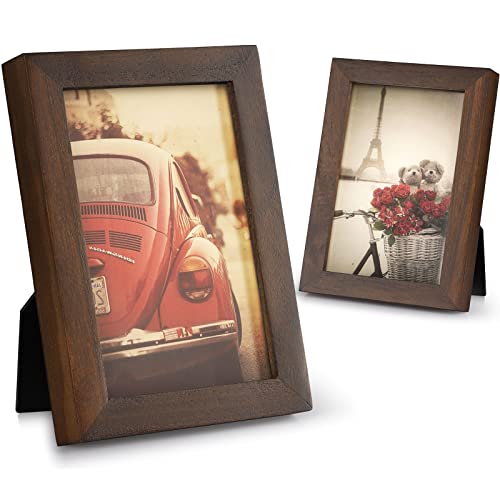 Emfogo 4x6 Picture Frame, Pack of 2 Photo Frame with Real Glass, Solid Wood Rustic Picture Frames 4x6 Display for Wall Decor (Vintage Walnut) - color: Vintage Walnut, size: 4x6 inch