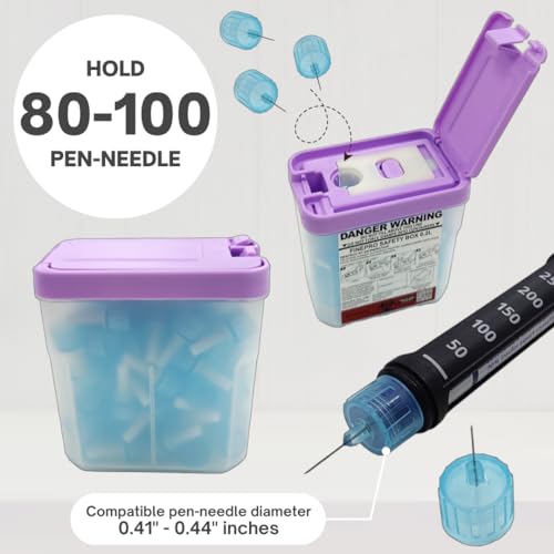 0.2L Size Portable Pen-Needle Disposal Container [Pack of 3] Diabetes Care (0.2L, Purple+Clear, 3) - color: Purple+Clear
