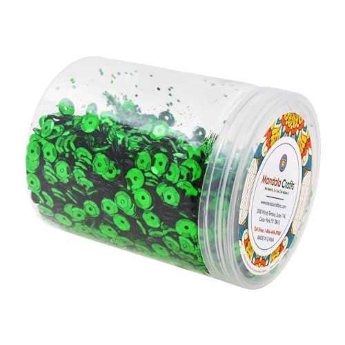Mandala Crafts 6mm Cup Round Green Sequins for Sewing Embroidery - color: Green, size: 6mm Cup Sequins
