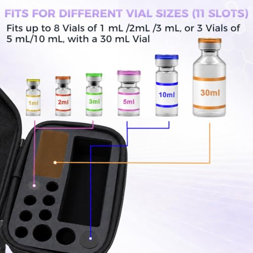 Peptide Case for Fridge Bac Water for Peptides for 3ml 5ml 10ml 30ml Vials - color: Black- 7×(1-3ml)+3*(1-10ml)+1*30ml