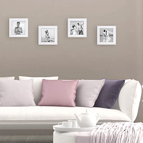 5x5 White Picture Frames Square Classic Natural Wood 6 Pack for Wall Mounting and Tabletop Display - color: White, size: 5x5