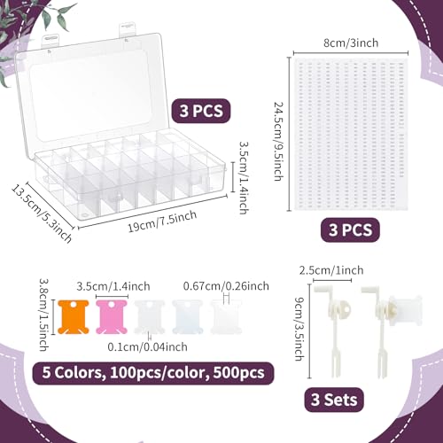 TWINKLEMON 509PCS Embroidery Floss Organizer Kit 3 Removable 24 Compartments with 500 Floss Bobbins and 3 Numbered Stickers 3 Bobbin Winder Cross Stitch Thread Organizer for Craft DIY Sewing Storage