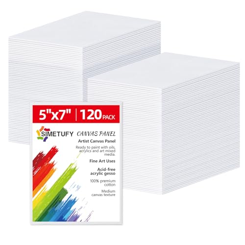 Simetufy 5x7inch 120 Pack Small Painting Canvas Boards- Gesso Primed - size: 5"x7"- 120 pack