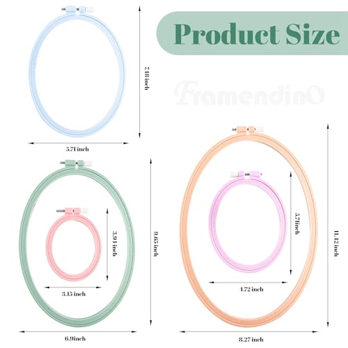 Framendino, 5 Pack Size Oval Embroidery Hoops Cross Stitch Hoop Plastic Frames Rings for DIY Sewing (5 Colors)