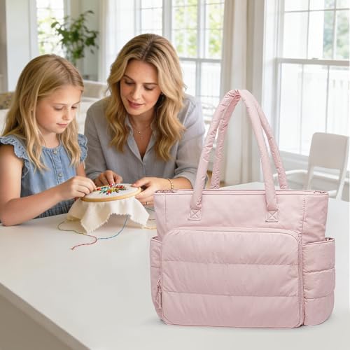 Teamoy Puffy Embroidery Bag Organizer, Cross Stitch Bag, Pink - color: Pink